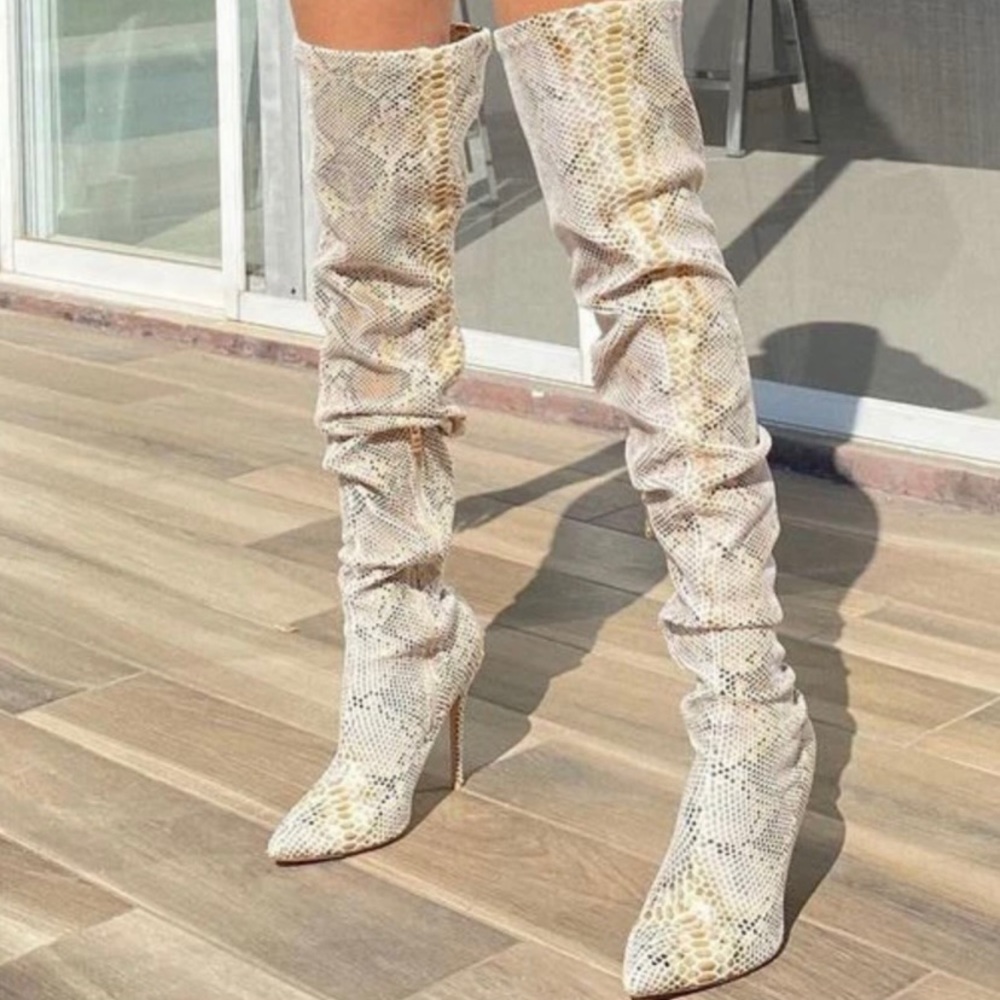 Fashion Nova Thigh High Snake Skin Boots